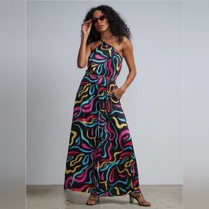 New York & Co Printed Colorful Wide-Leg Jumpsuit. Size Medium